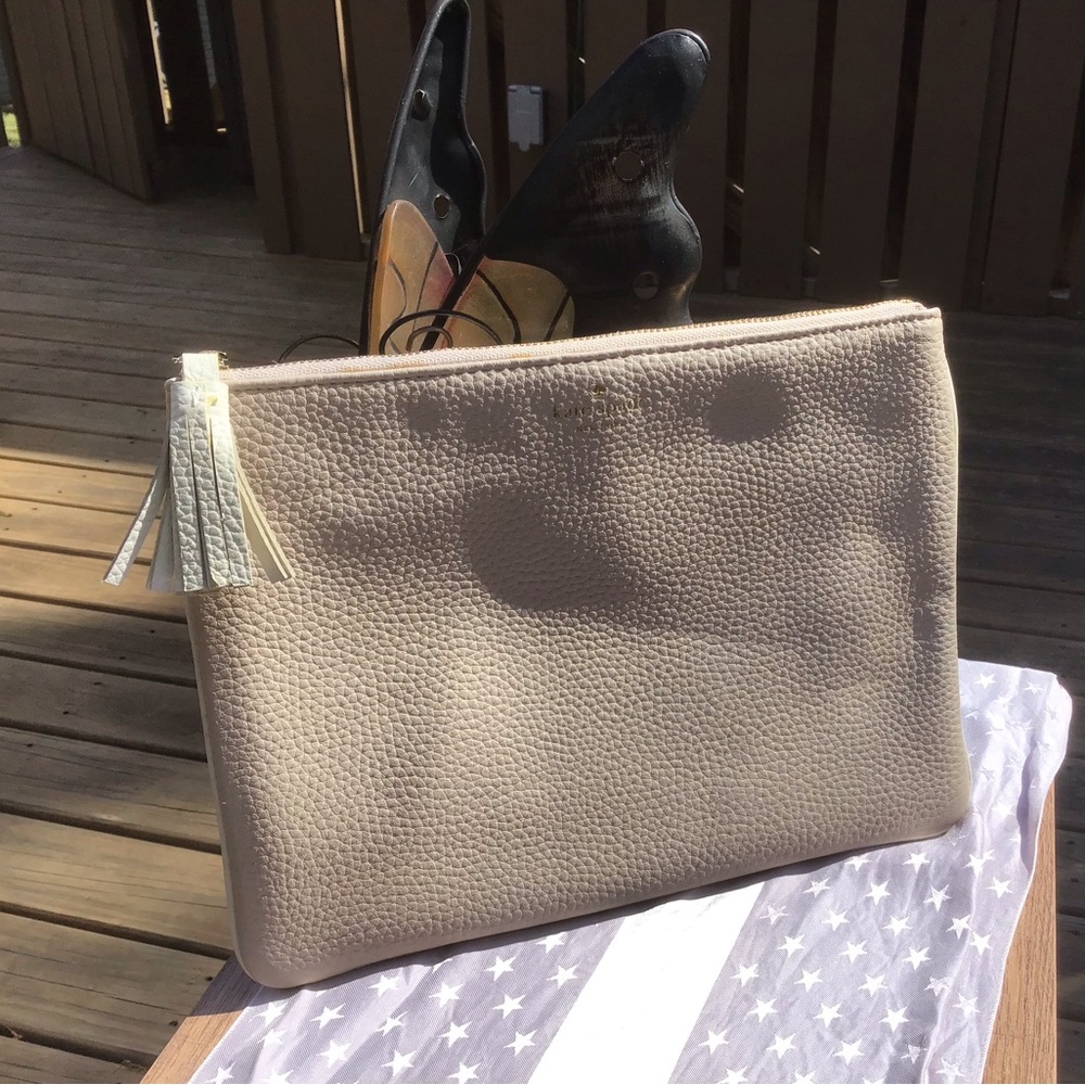 Kate Spade Pebbled 100% Cow Leather Clutch with Tassel, 10” x 7.5”